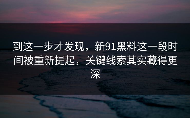 到这一步才发现，新91黑料这一段时间被重新提起，关键线索其实藏得更深