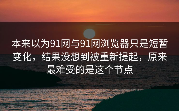 本来以为91网与91网浏览器只是短暂变化，结果没想到被重新提起，原来最难受的是这个节点