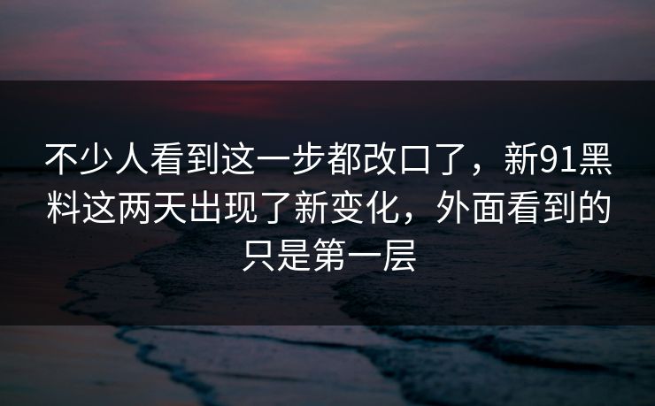 不少人看到这一步都改口了，新91黑料这两天出现了新变化，外面看到的只是第一层